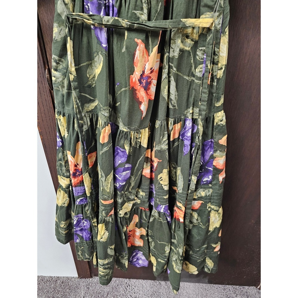 Lauren Ralph Lauren Floral Tiered Midi Dress Olive Green Purple Orange Size 6 - Picture 6 of 9